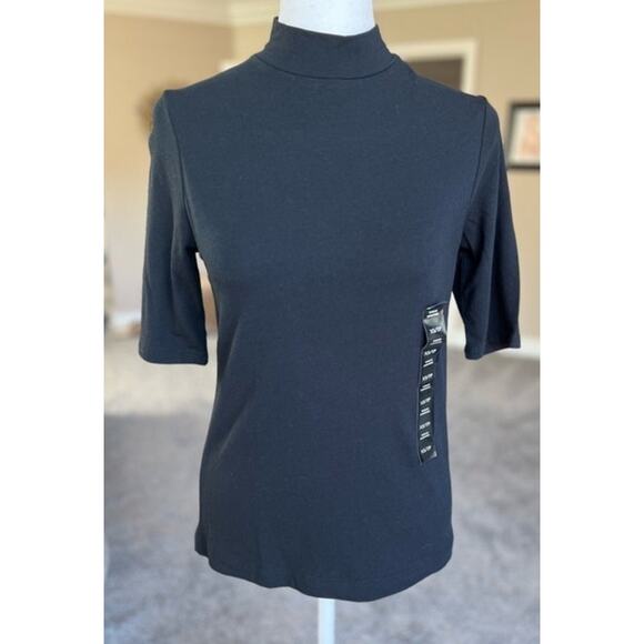 Banana Republic Womens Timeless Black Stretch Cotton Blend Mock Neck Tee Shirt M - Picture 8 of 8
